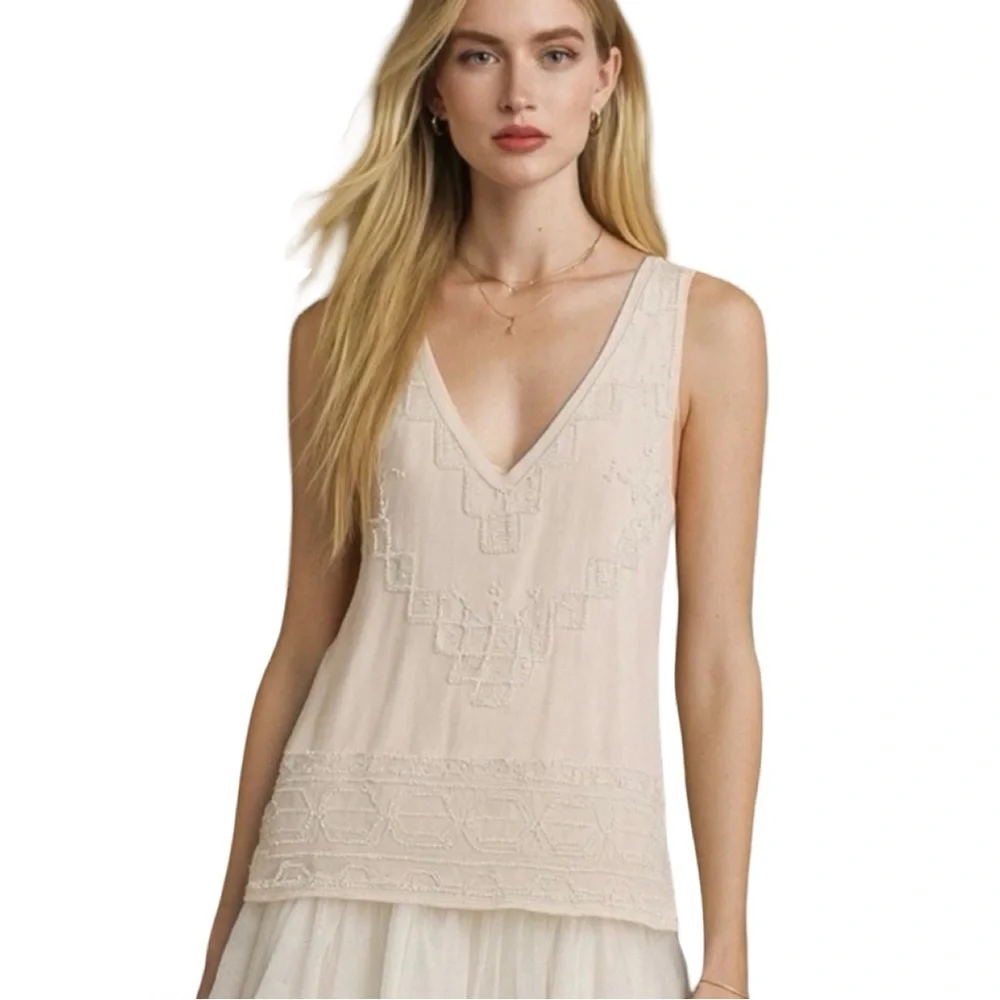 FREE PEOPLE Champagne Beaded Swing Tank Top Soft Pink Geometric Beadwork XS - Picture 10 of 10